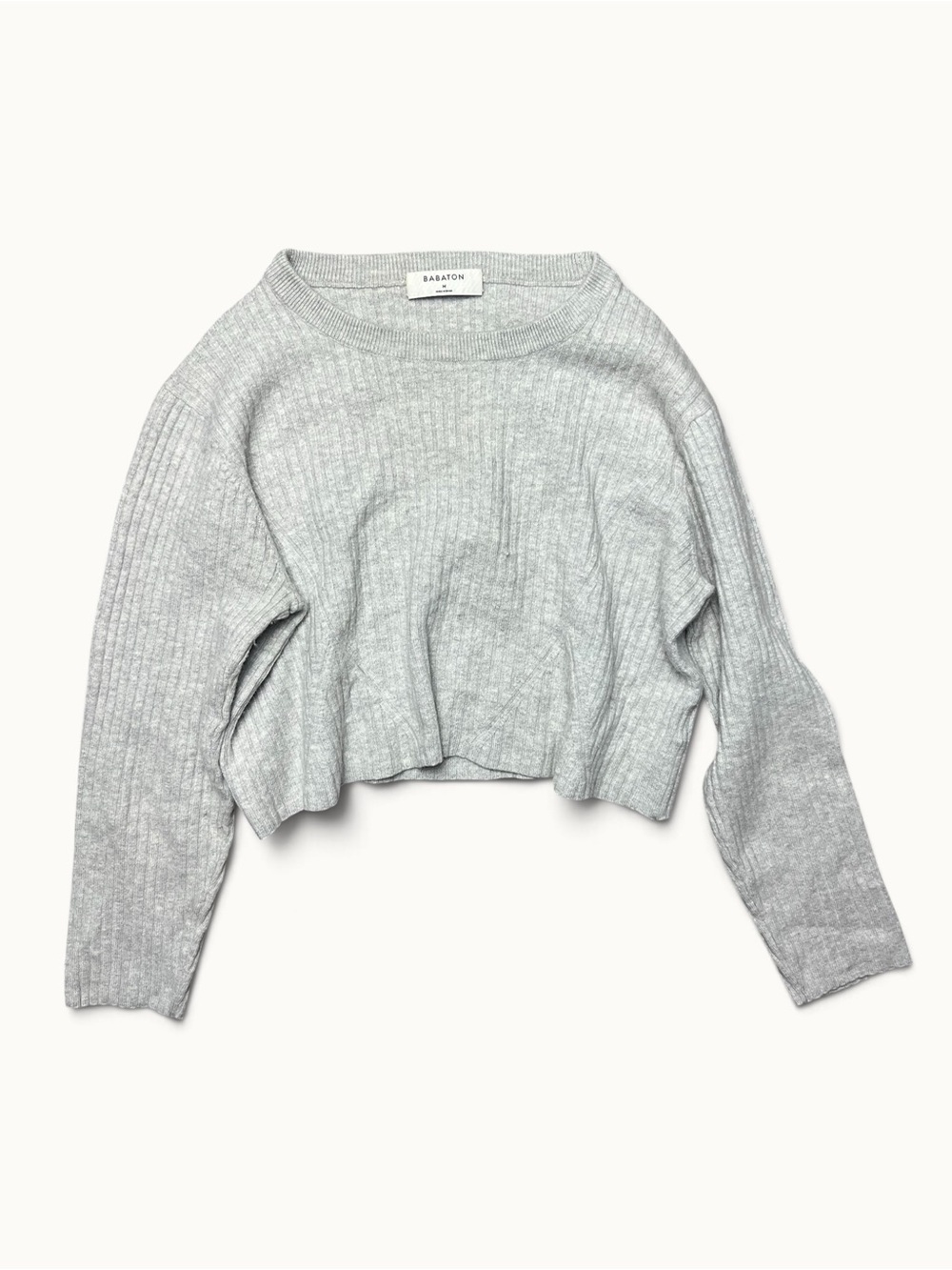 Babaton Aritzia Nathaniel Sweater Medium Gray Wool Linen Ribbed Cropped Knit